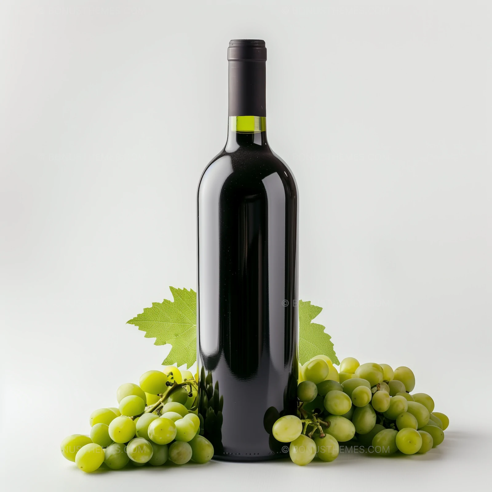 White Wine Dark Bottle with Grapes - Still Life | Beverage AI Image