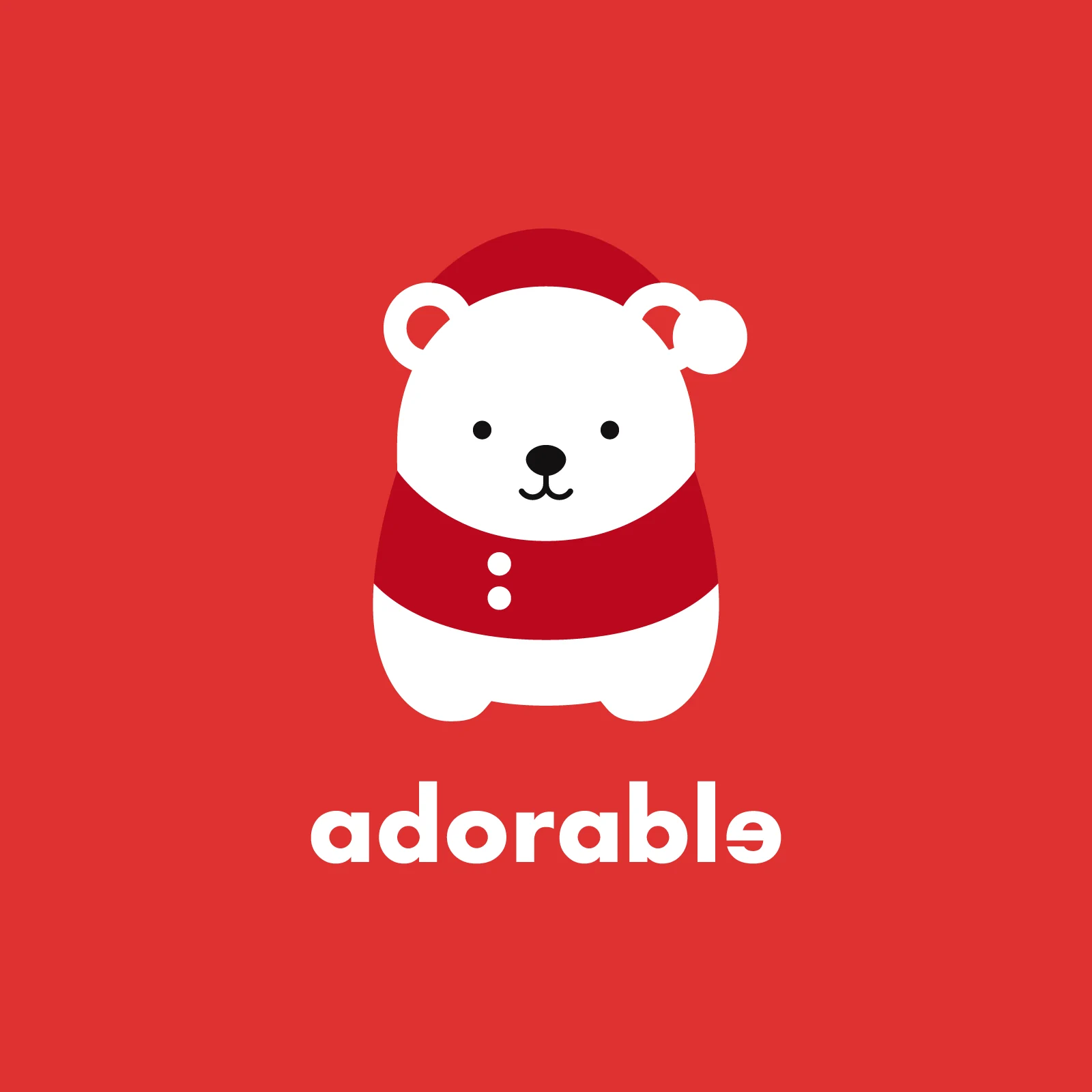 Cute Polar Bear Christmas Logo | Adorable Santa Bear Vector Illustration