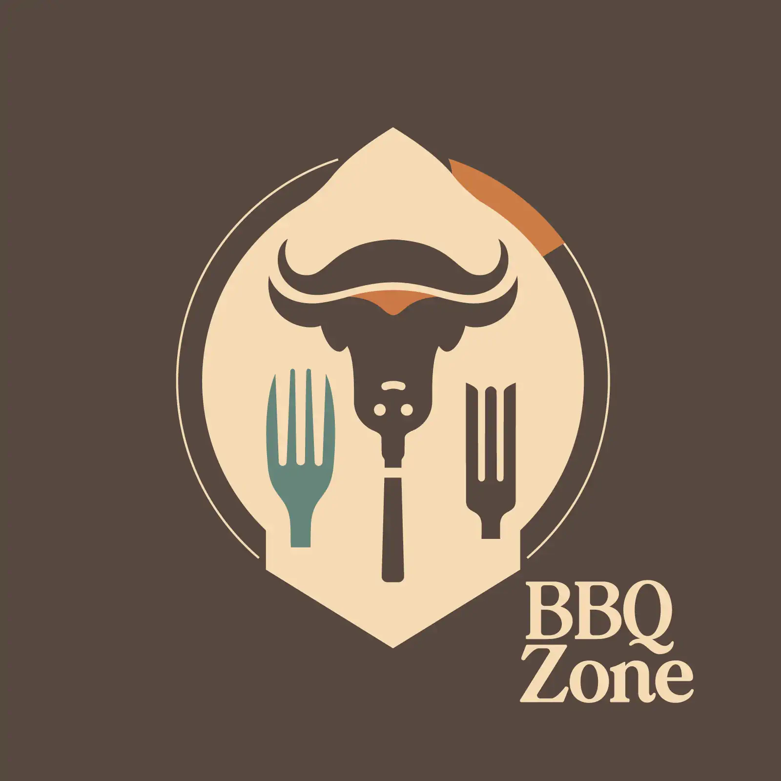 BBQ Zone Logo with Bull and Forks - AI Generated Vector Graphic