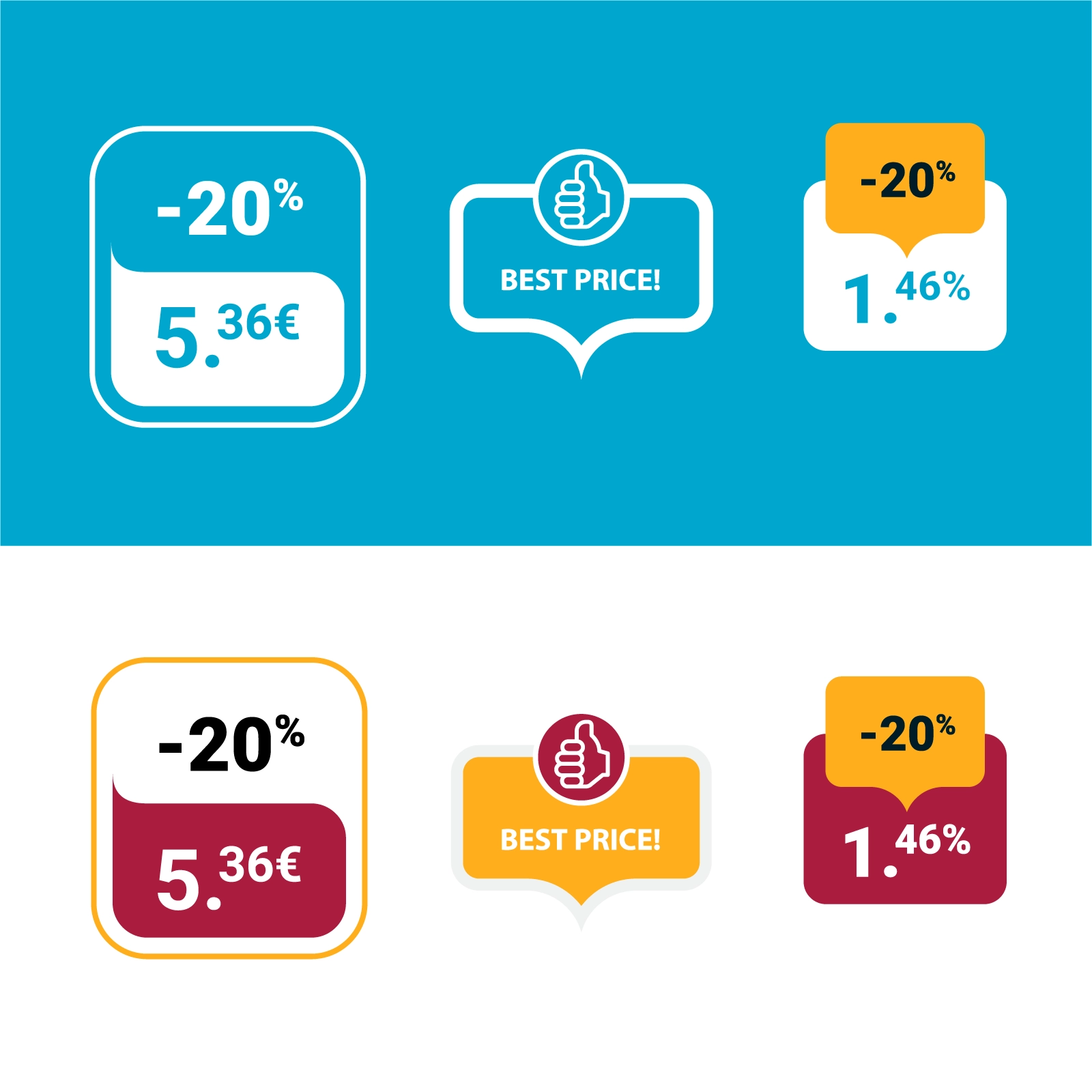 Blue White Red Label Icons with Thumbs Up and Price Tag - AI Generated Vector Graphic