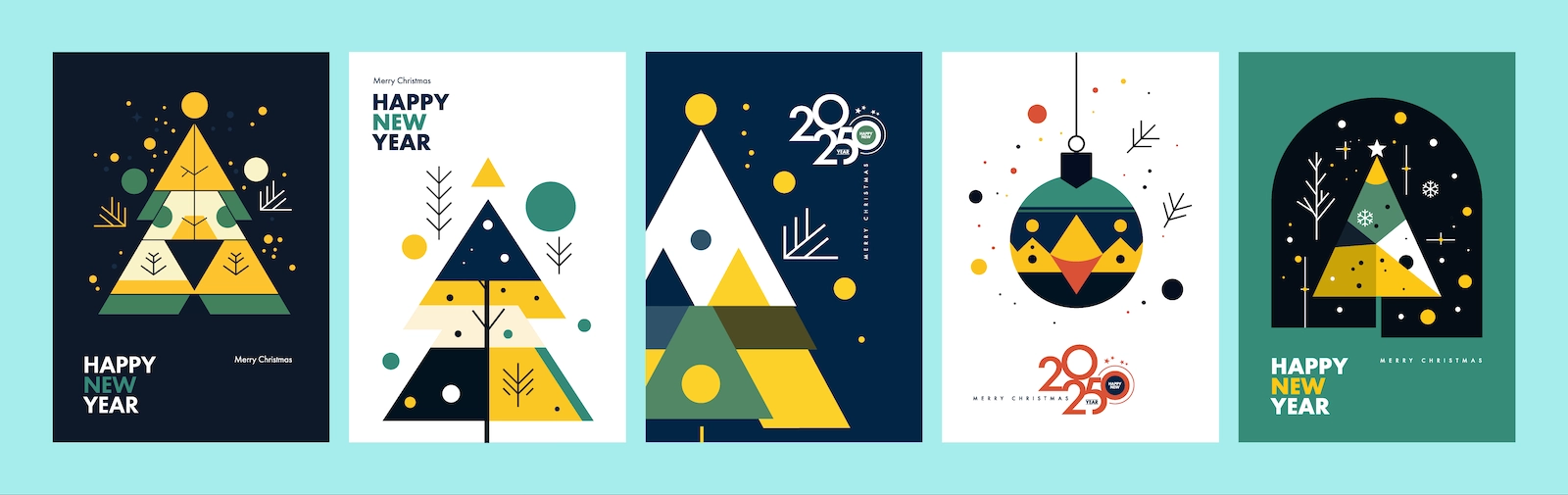 Geometric Christmas & Happy New Year 2025 Card Collection - 5 Modern Abstract AI Generated Vectors