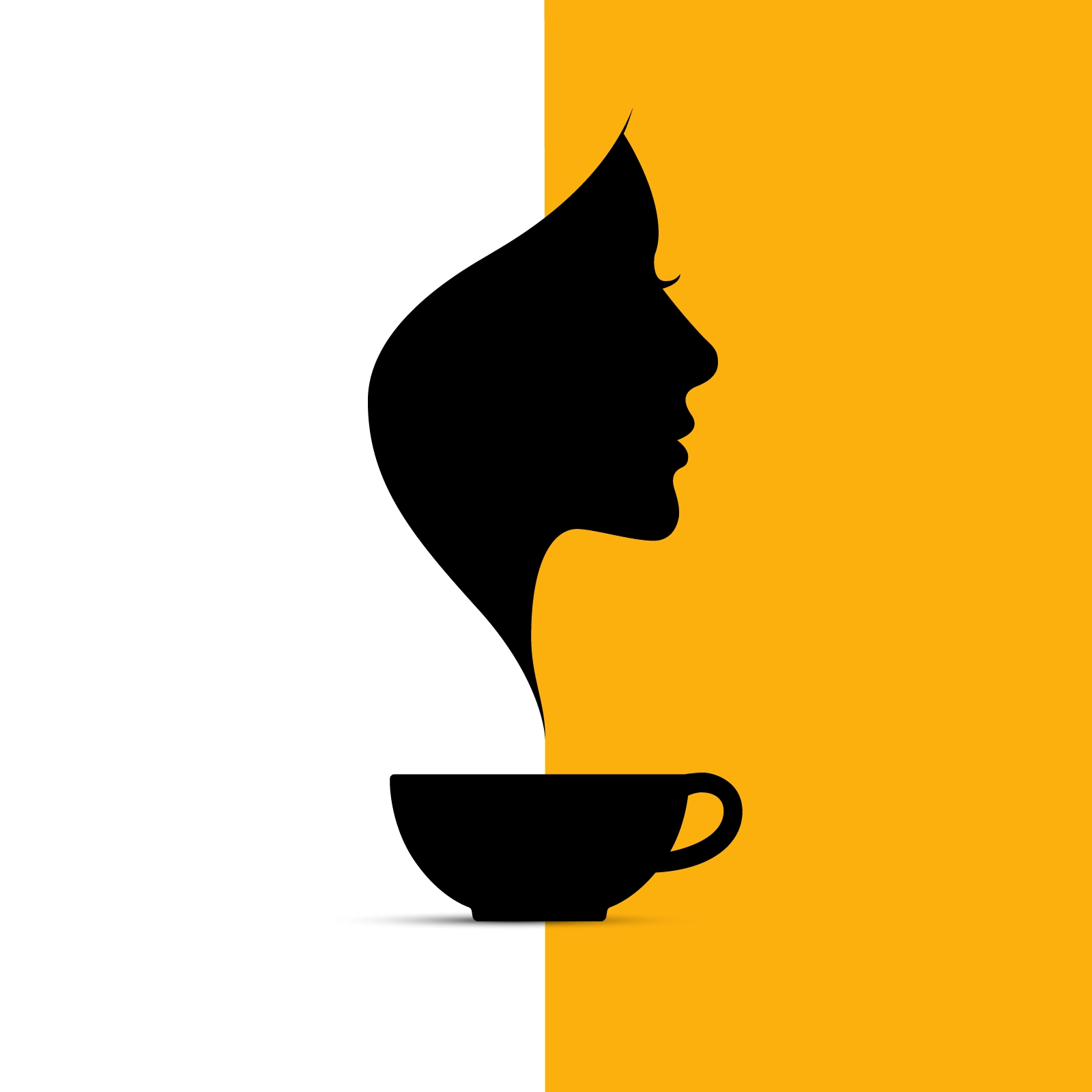 Minimalist Coffee Cup with Woman's Face Steam Silhouette | Creative Cafe Logo