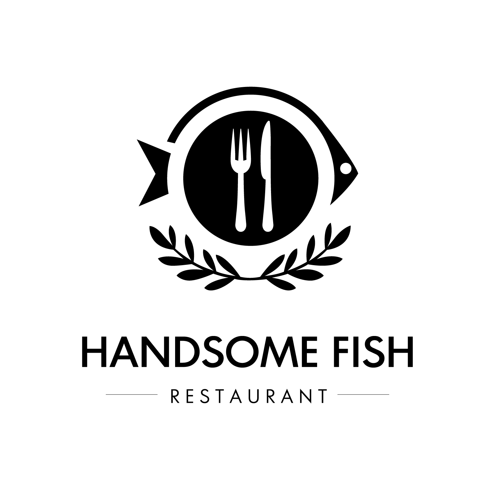 Minimalist Seafood Restaurant Logo with Fish and Cutlery Icon | AI Business Branding