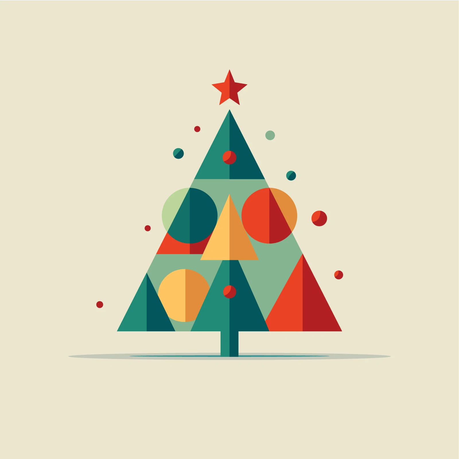 Geometric Christmas Tree Vector Illustration | Modern Bauhaus Style Holiday Art