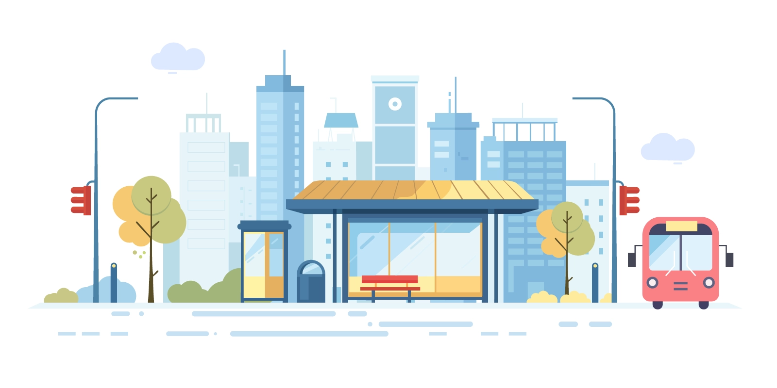 Modern City Bus Stop Vector Illustration | Urban Public Transport & Transit Art