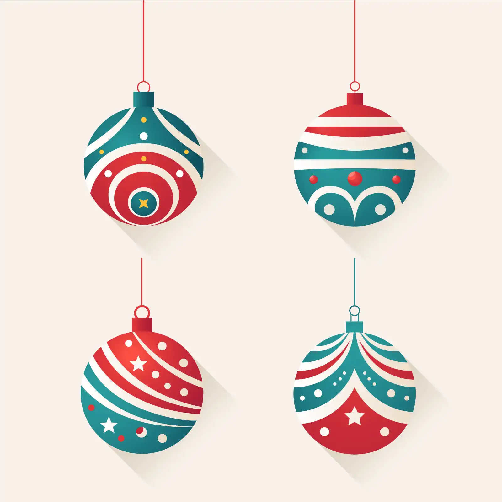Modern Christmas Ornament Vector Set | Retro Festive Hanging Baubles Art