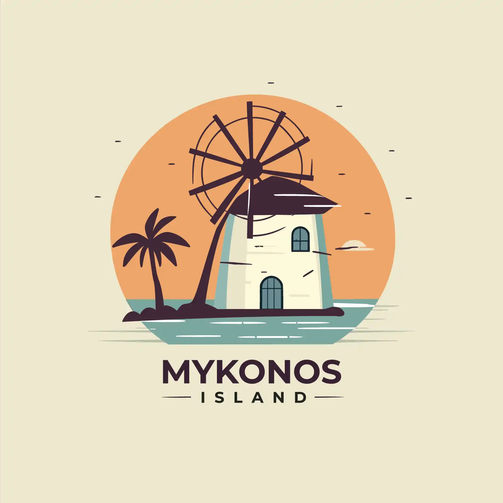 Minimalist Mykonos Island Windmill Vector Logo | Greek Travel Illustration