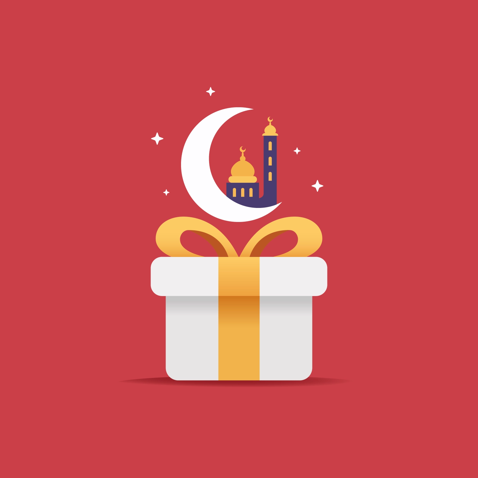 Minimalist Ramadan Gift Box with Crescent Moon and Mosque | Islamic Holiday Vector Art