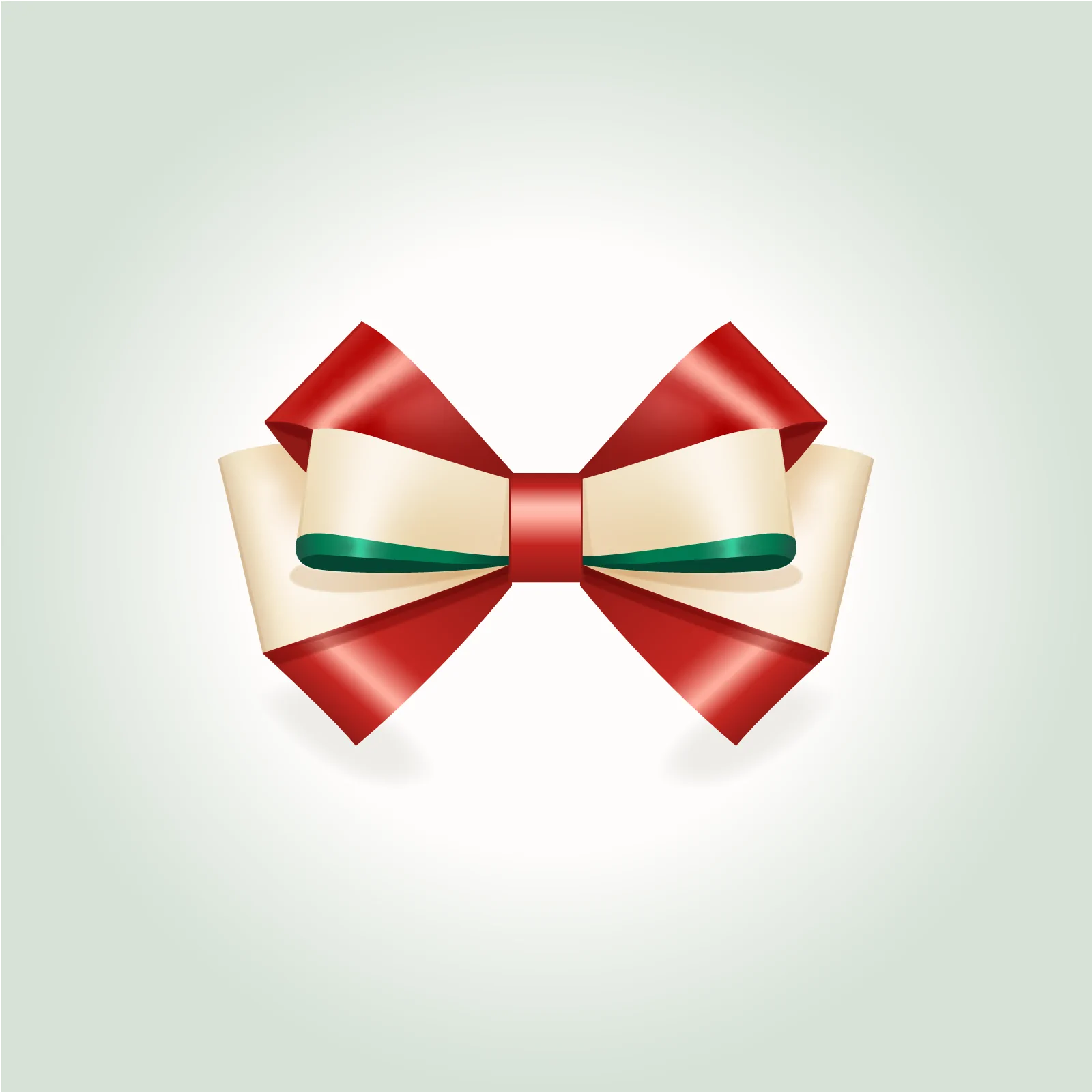 Red & White Ribbon Bow with Green Trim - AI Generated Vector Graphic